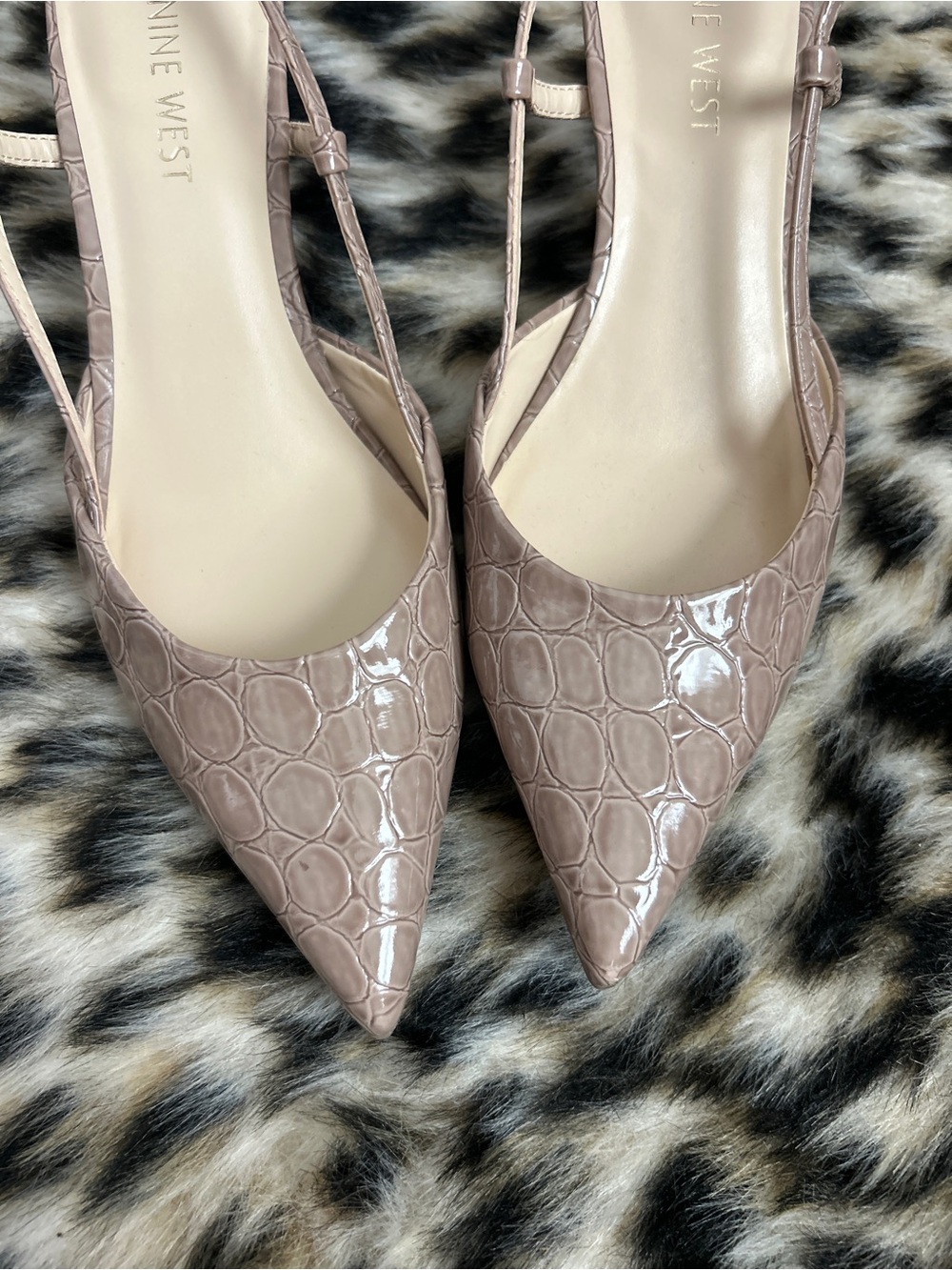 Nine West Croc-Embossed Pointed Toe Slingback Pumps in Taupe